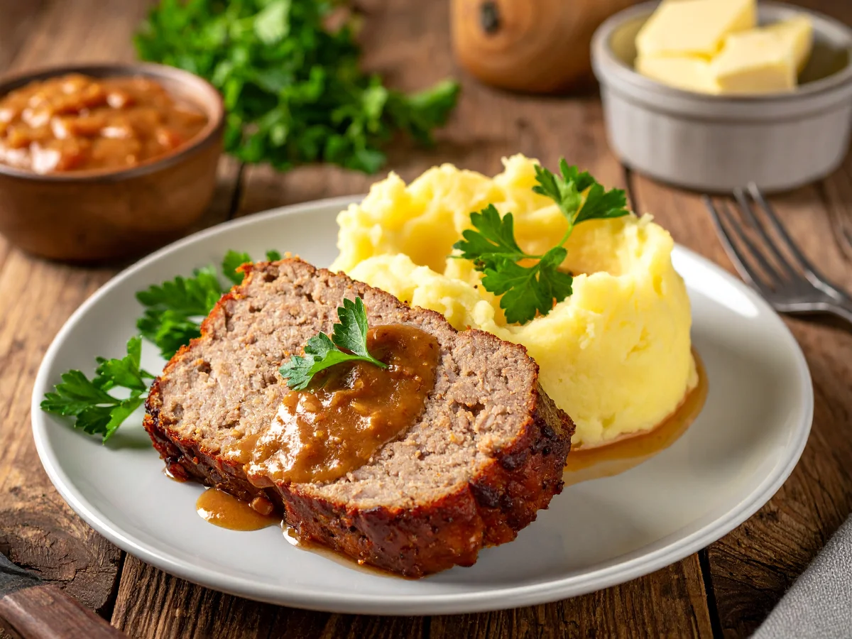 Falscher Hase (Hackbraten) mit Kartoffelpüree