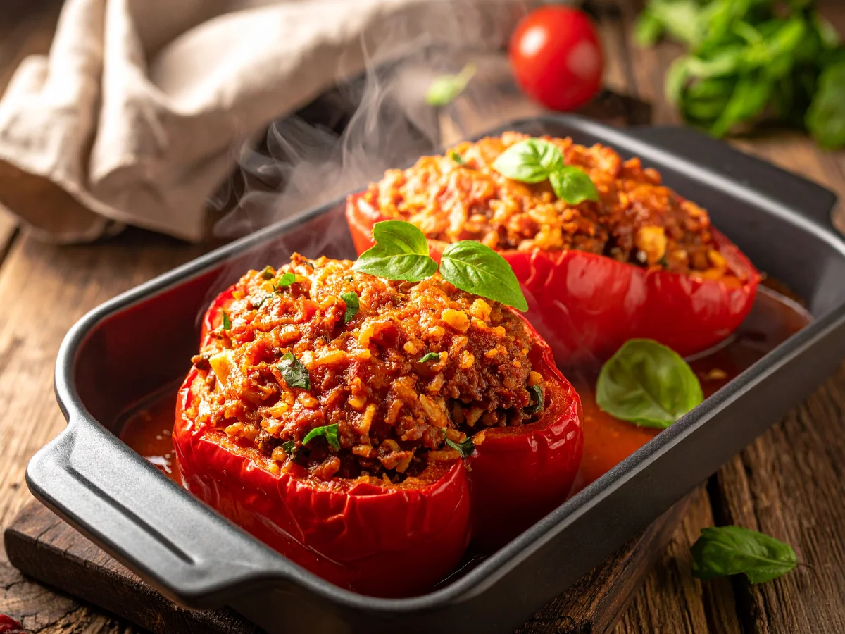 Gefüllte Paprika mit Hackfleisch-Reis-Füllung