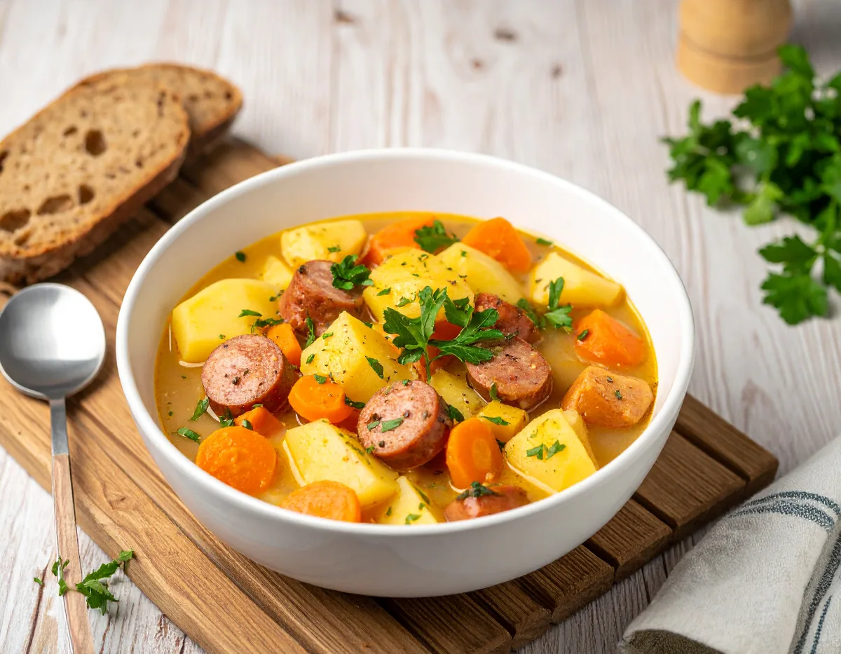 Kartoffel-Möhren-Eintopf mit Würstchen