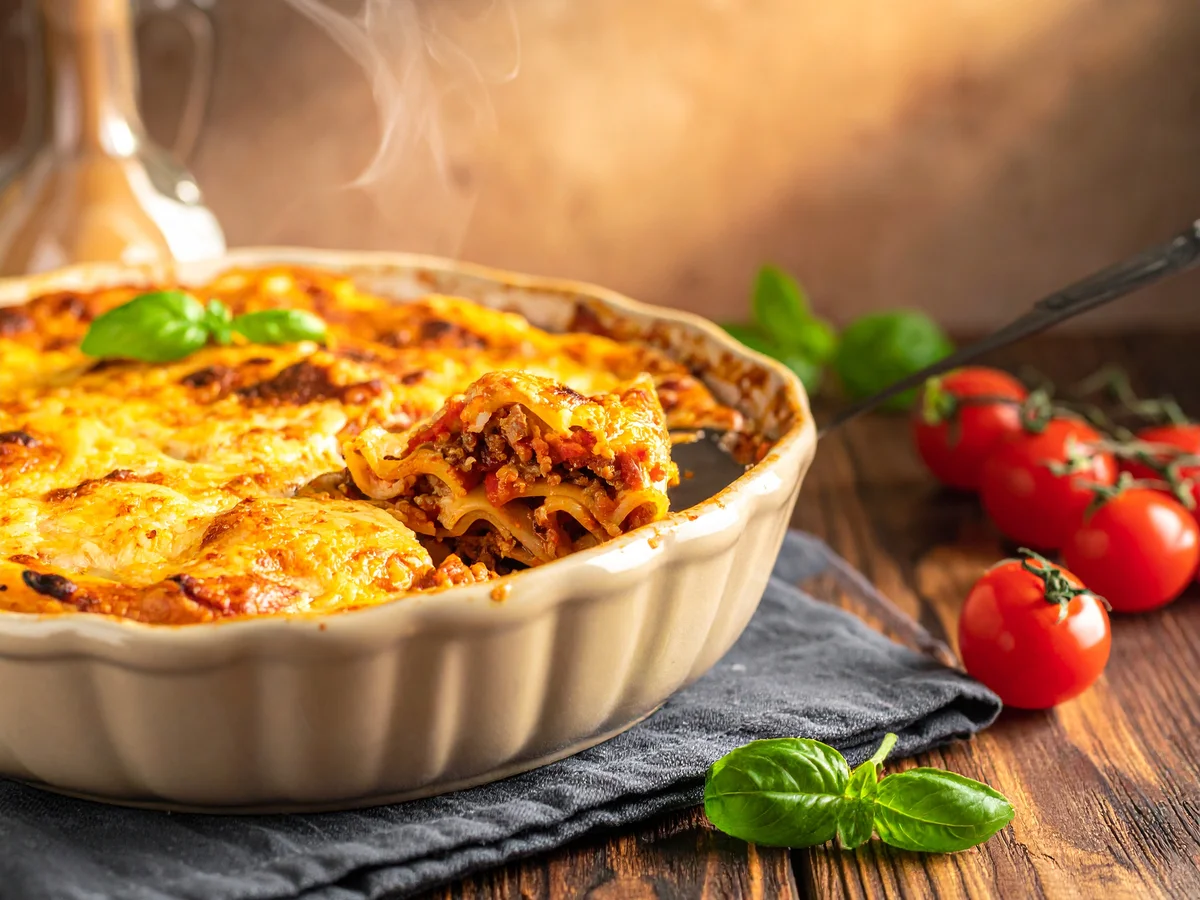 Nudelauflauf mit Hackfleisch und Tomatensauce