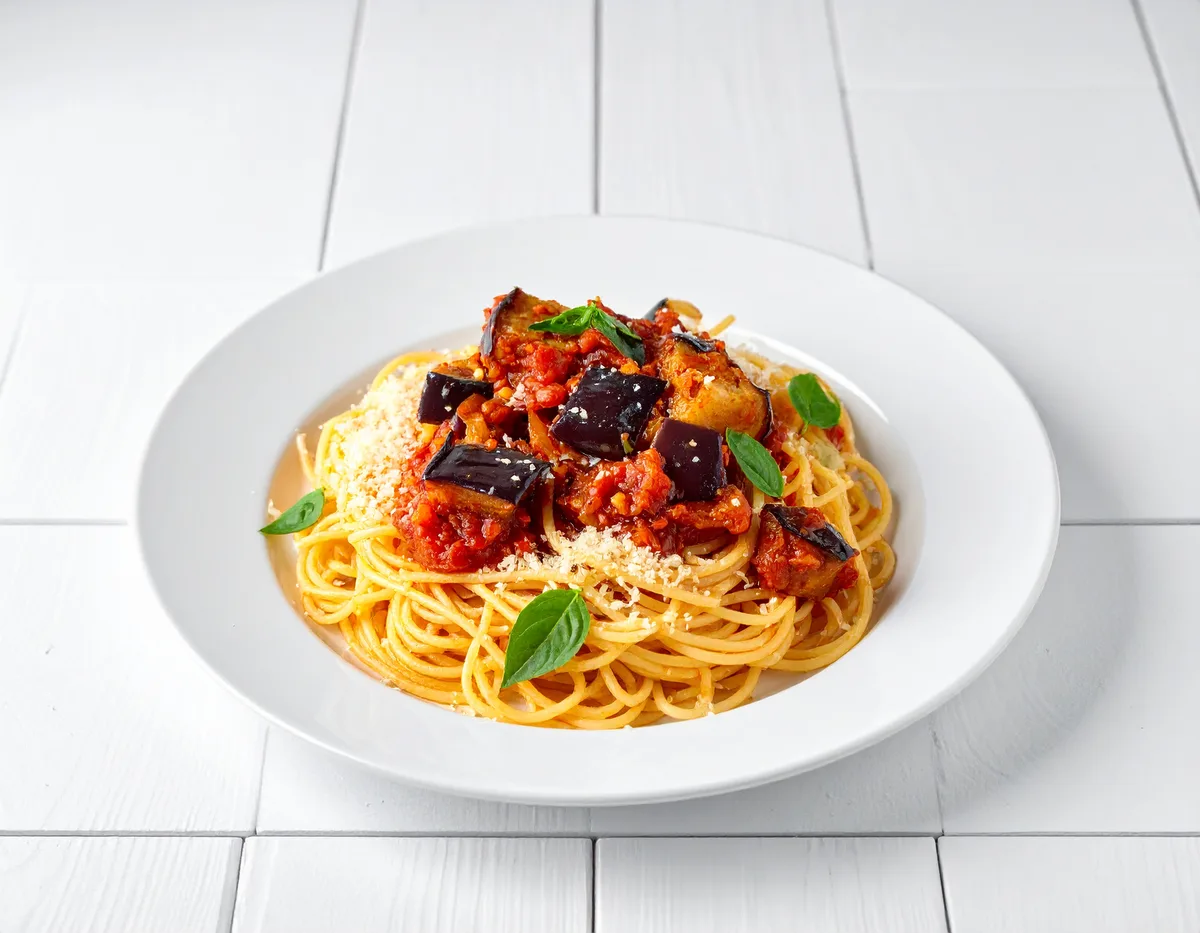 Pasta mit Auberginen-Tomaten-Soße